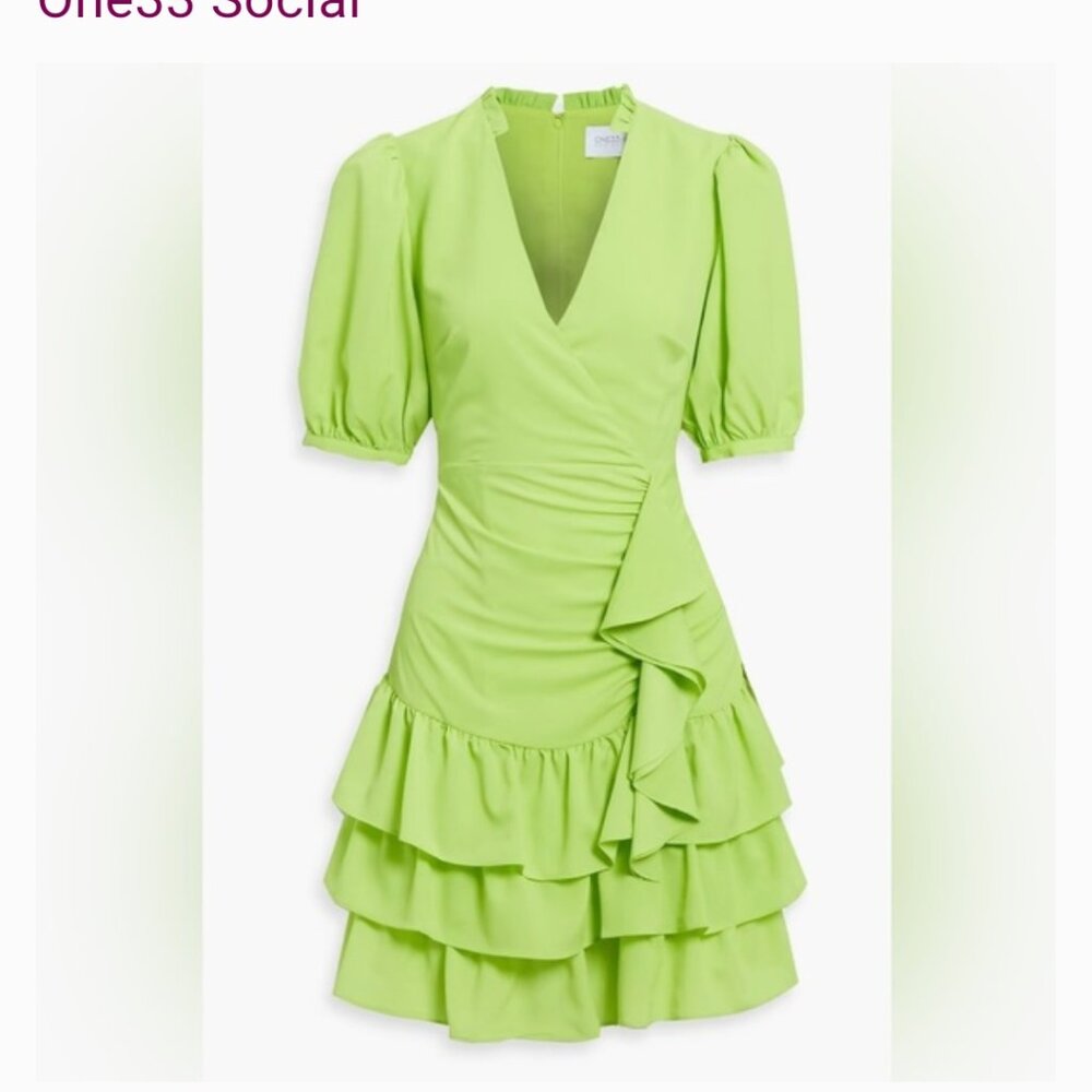 Lime green Linda cocktail dress mini by One33 Social low cut V neck